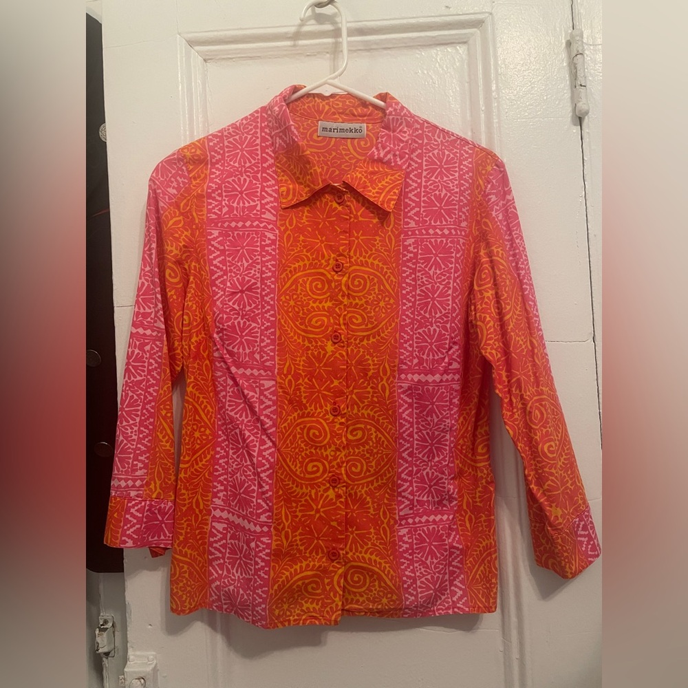 Marimekko Pink & Orange Floral-Print Button-Up Shirt